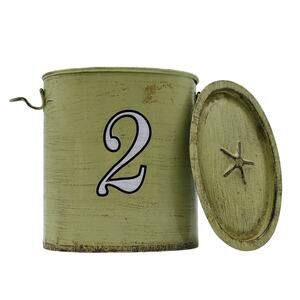 No #2 Metal Oval Storage Canister Farmhouse Style Décor Star Wire Locking Lid